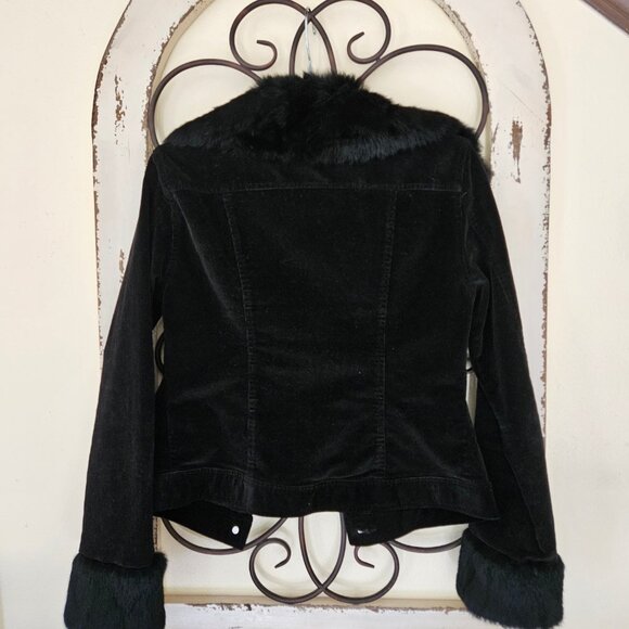 SB Jeans-NWOT Women's Black Rabbit Fur Corduroy Jacket size Small - Picture 7 of 9